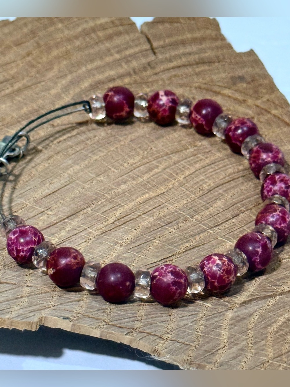 Alex And Ani (+)Energy Cotton Candy Carousel Maroon Pink Clear Beaded Bracelet